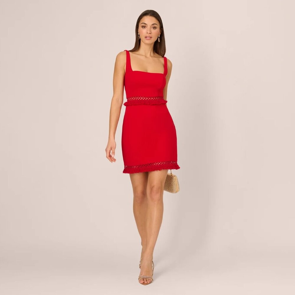 Adrianna Women's Square-Neck Sheath Dress Hot Pepper Size 8 - Picture 2 of 6